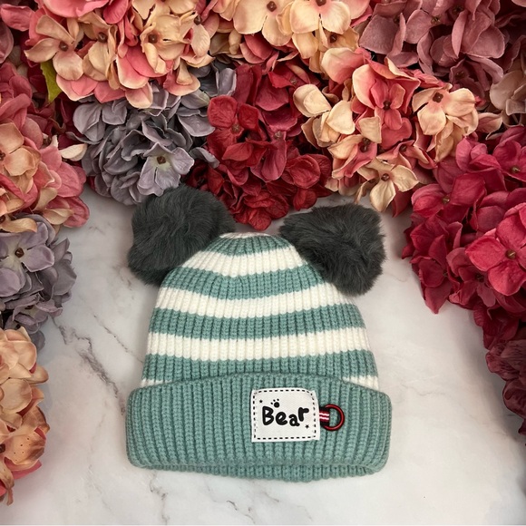 Infant Baby Mint Green Striped Winter Hat & Ring Scarf Set - Picture 4 of 15